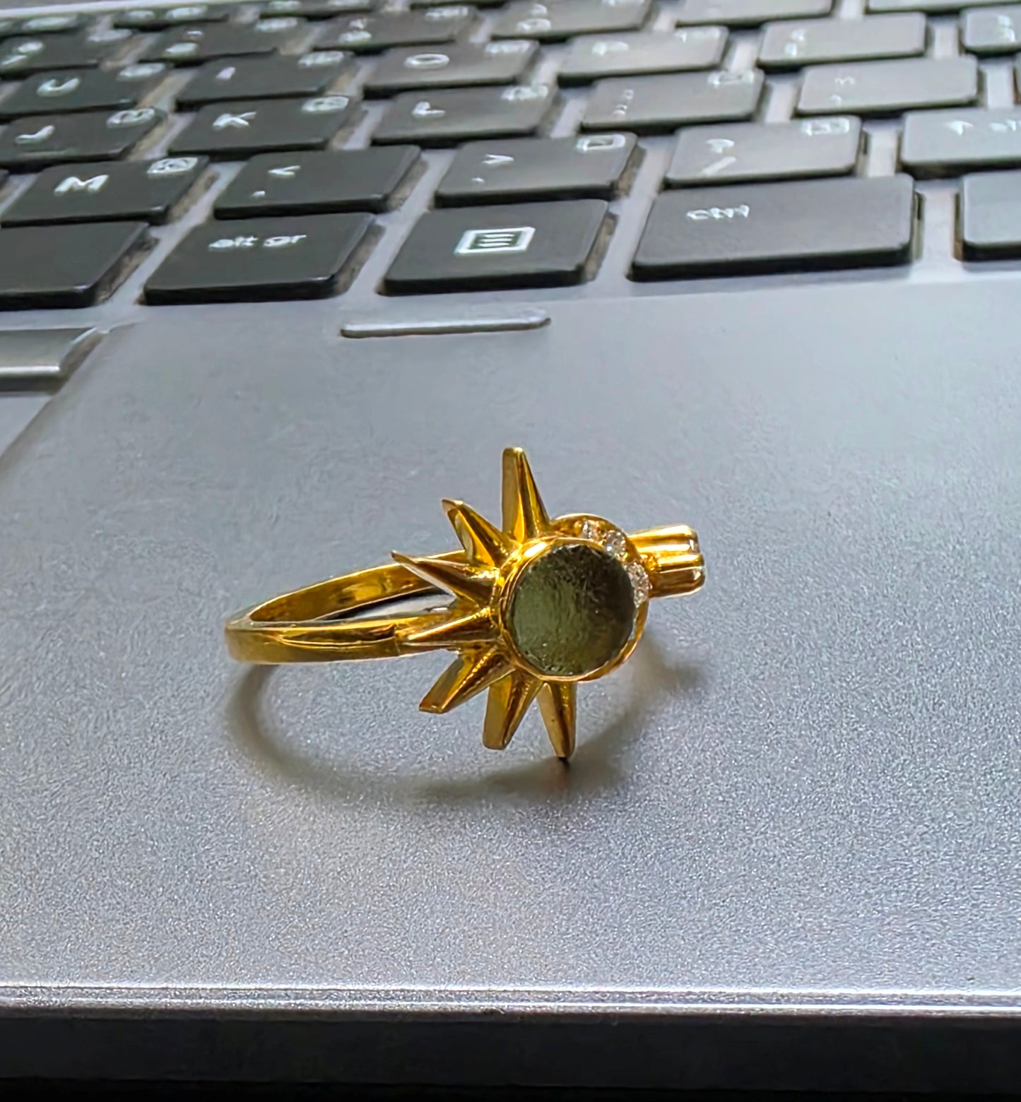 Raw Moldavite Sunburst Silver Ring - SilverForestaa