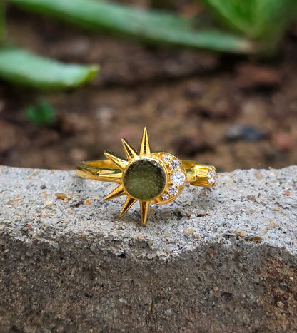 Raw Moldavite Sunburst Silver Ring - SilverForestaa