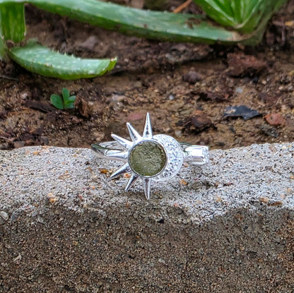 Raw Moldavite Sunburst Silver Ring - SilverForestaa
