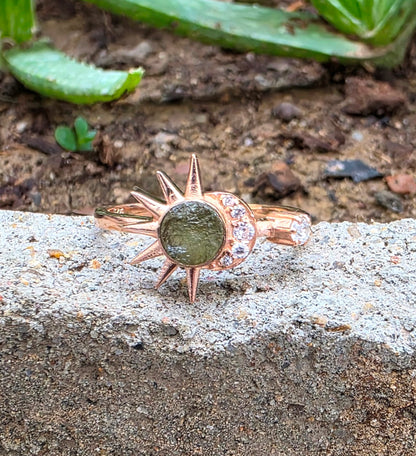 Raw Moldavite Sunburst Silver Ring - SilverForestaa