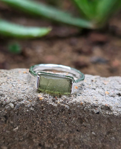 Raw Moldavite Handmade Ring | 925 Silver - SilverForestaa