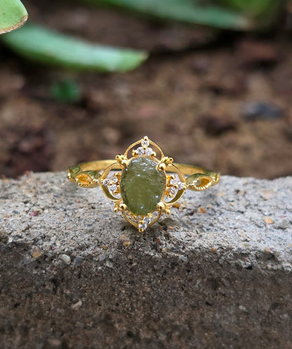 Rough Moldavite 925 Silver Ring - SilverForestaa