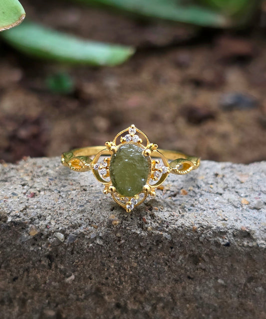 Rough Moldavite 925 Silver Ring - SilverForestaa