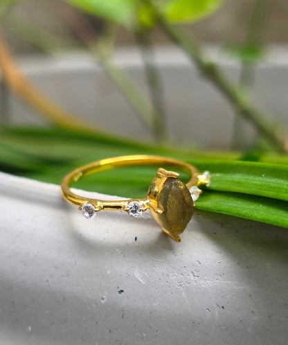 Minimalist Moldavite Engagement Ring - SilverForestaa