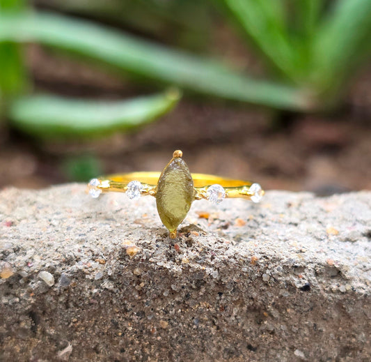 Minimalist Moldavite Engagement Ring - SilverForestaa
