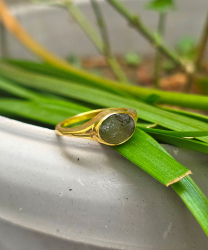 Men's 925 Silver Raw, Rough Moldavite Wedding Ring - SilverForestaa
