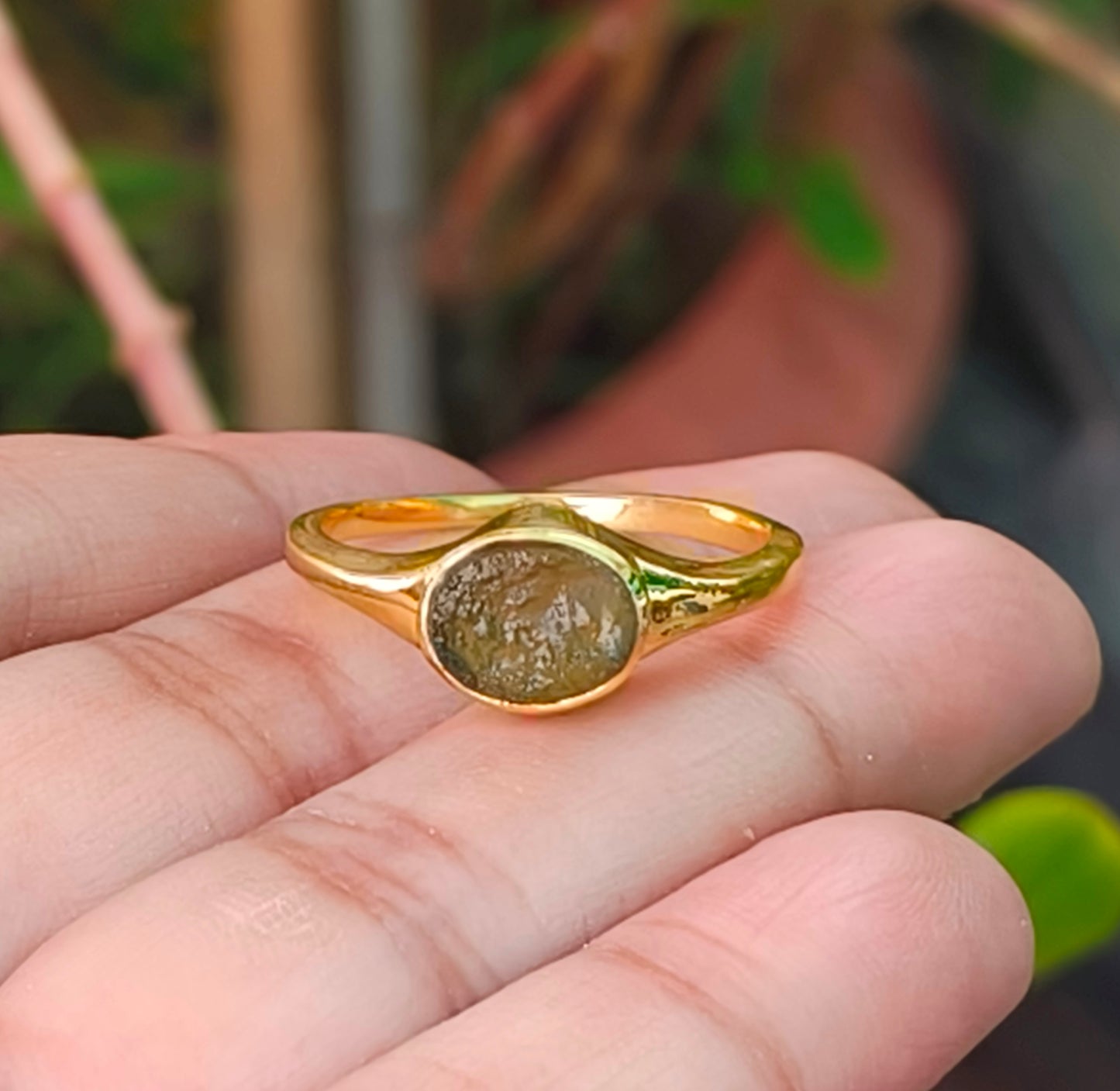 Men's 925 Silver Raw, Rough Moldavite Wedding Ring - SilverForestaa