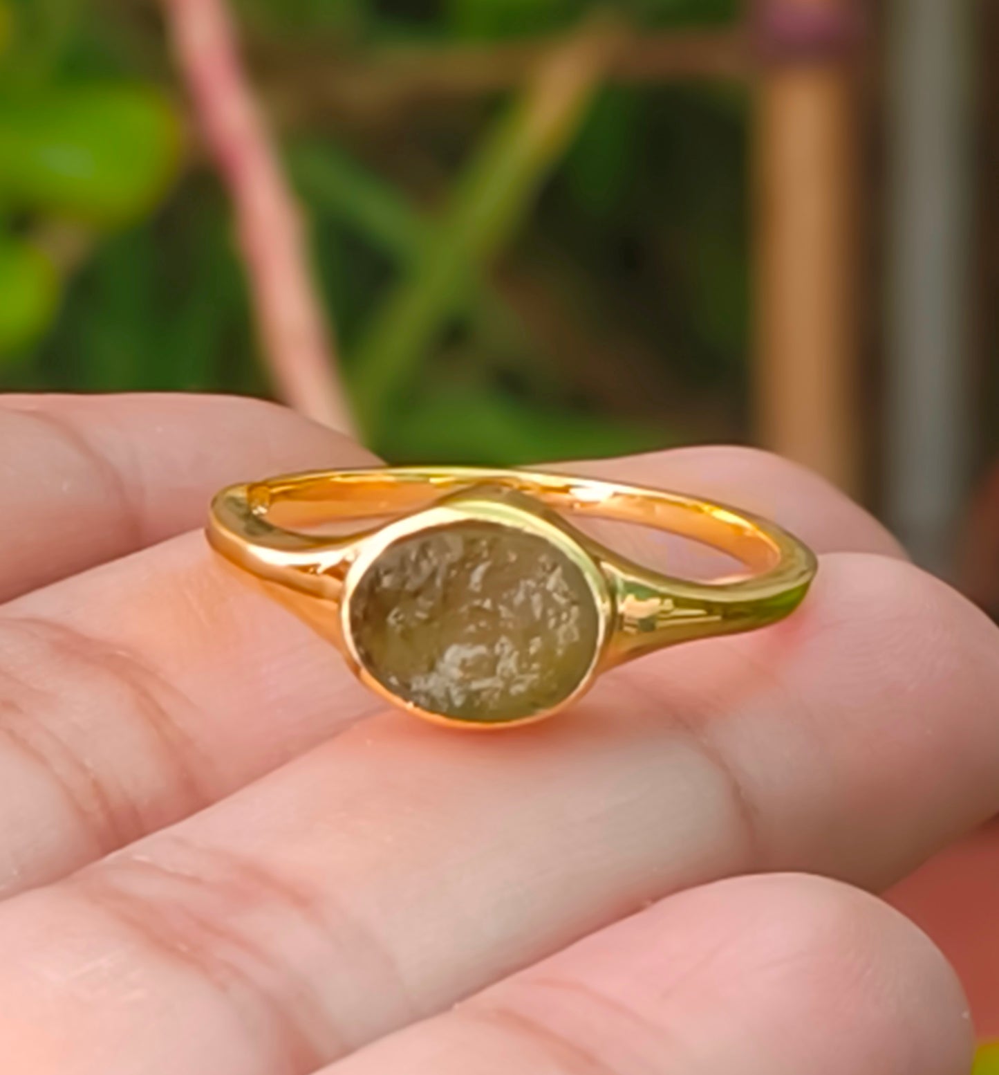 Men's 925 Silver Raw, Rough Moldavite Wedding Ring - SilverForestaa