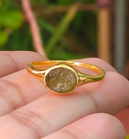 Men's 925 Silver Raw, Rough Moldavite Wedding Ring - SilverForestaa