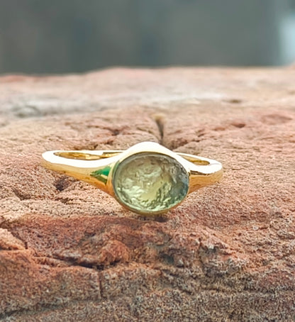 Men's 925 Silver Raw, Rough Moldavite Wedding Ring - SilverForestaa
