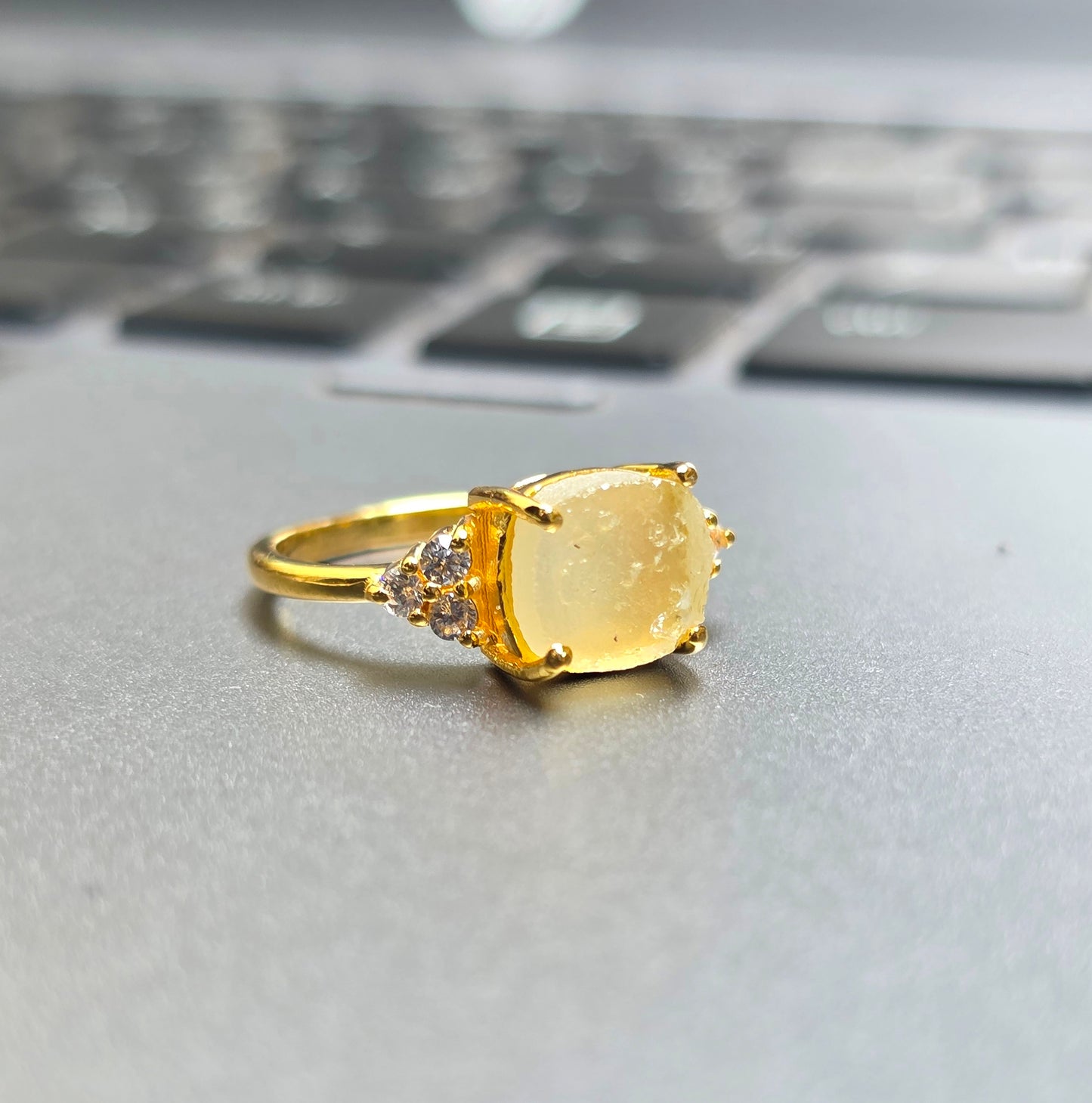 Raw Libyan Desert Tektite Engagement Ring | 925 Silver