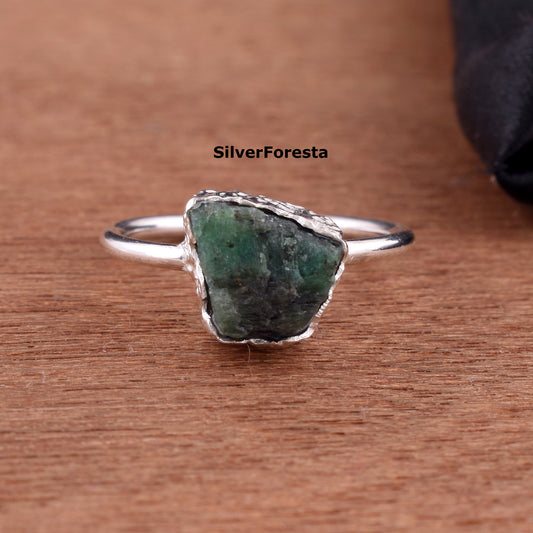 Raw Emerald Silver Ring – SilverForestaa