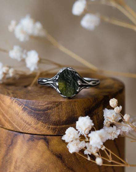 Witchy Moldavite Ring | 925 Silver Engagement Jewelry