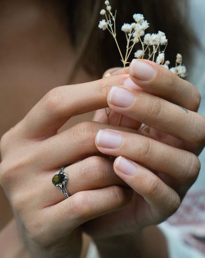 Witchy Moldavite Ring | 925 Silver Engagement Jewelry
