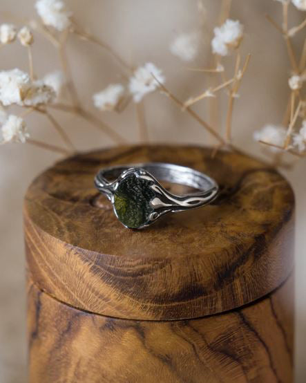 Witchy Moldavite Ring | 925 Silver Engagement Jewelry