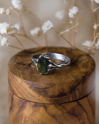 Witchy Moldavite Ring | 925 Silver Engagement Jewelry