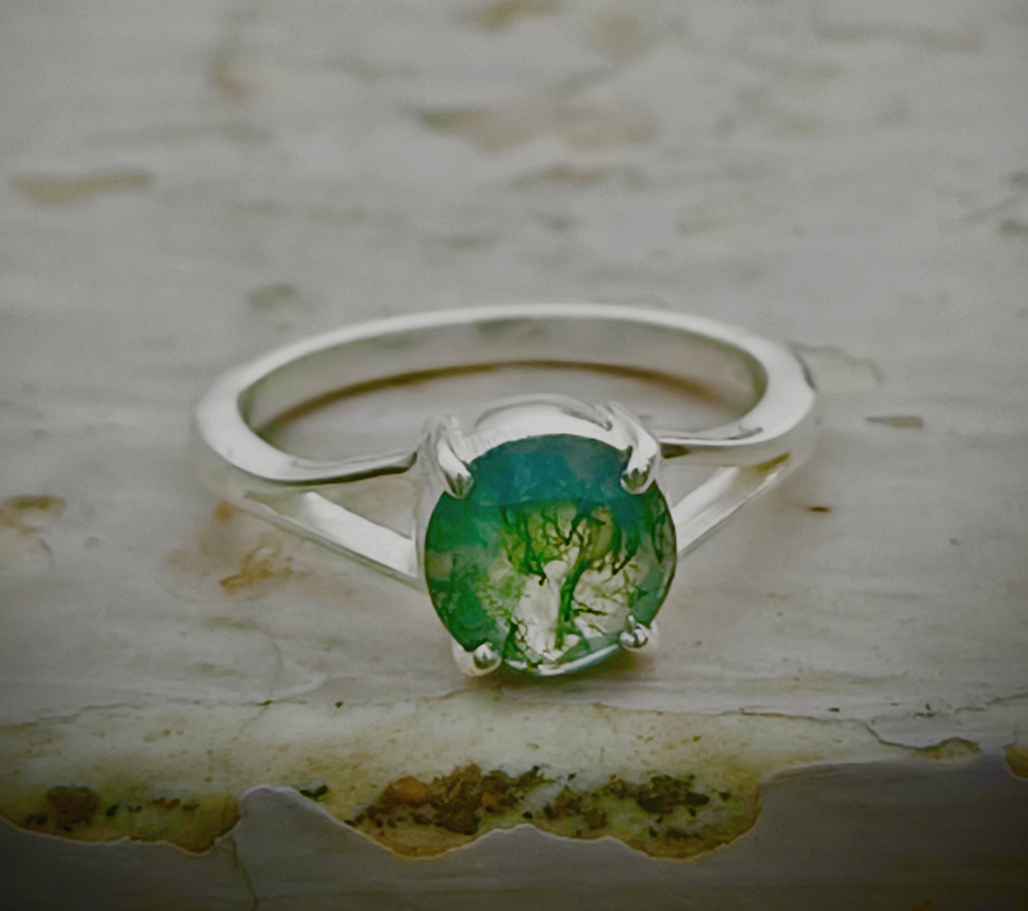 925 Silver Moss Agate Dainty Jewelry | Handmade for Her