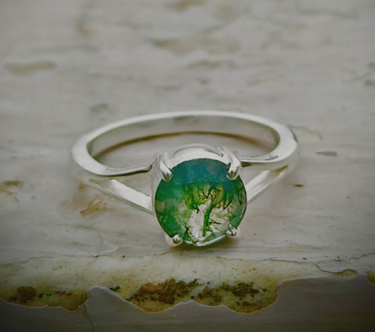 925 Silver Moss Agate Dainty Jewelry | Handmade for Her