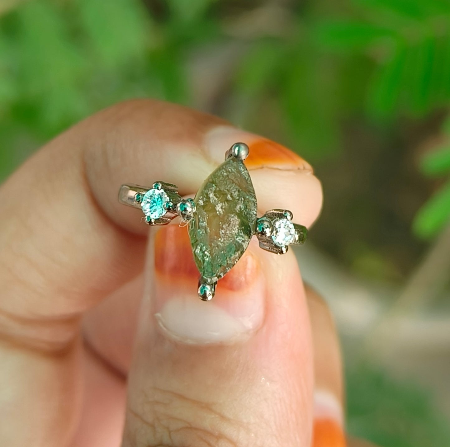 Raw Moldavite Gemstone Ring for Women - SilverForestaa