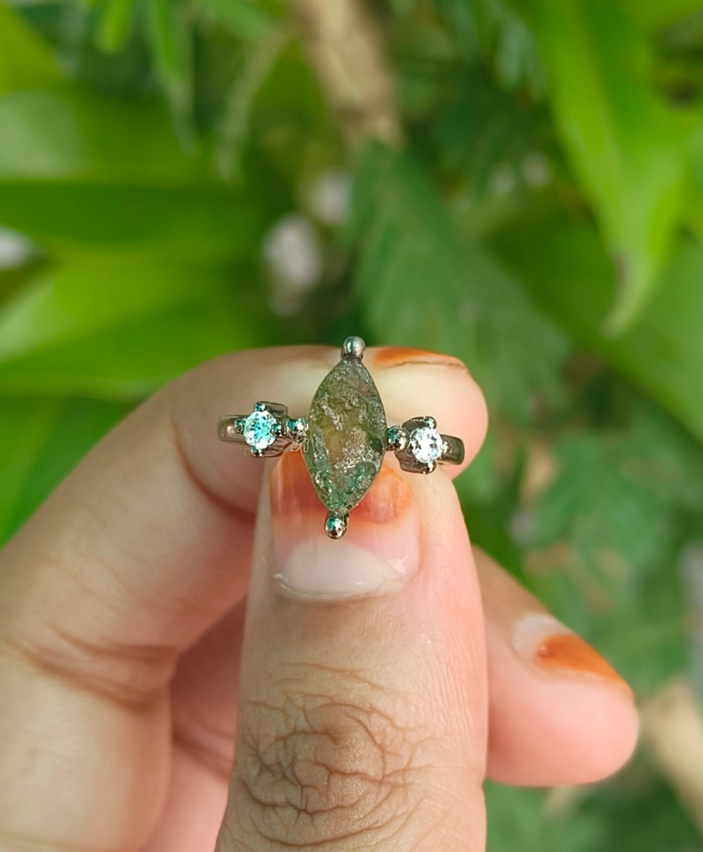 Raw Moldavite Gemstone Ring for Women - SilverForestaa