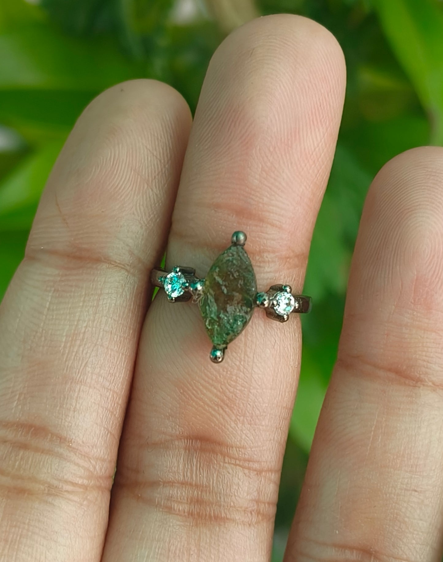 Raw Moldavite Gemstone Ring for Women - SilverForestaa