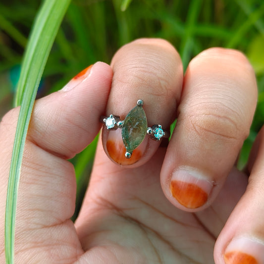 Raw Moldavite Gemstone Ring for Women - SilverForestaa