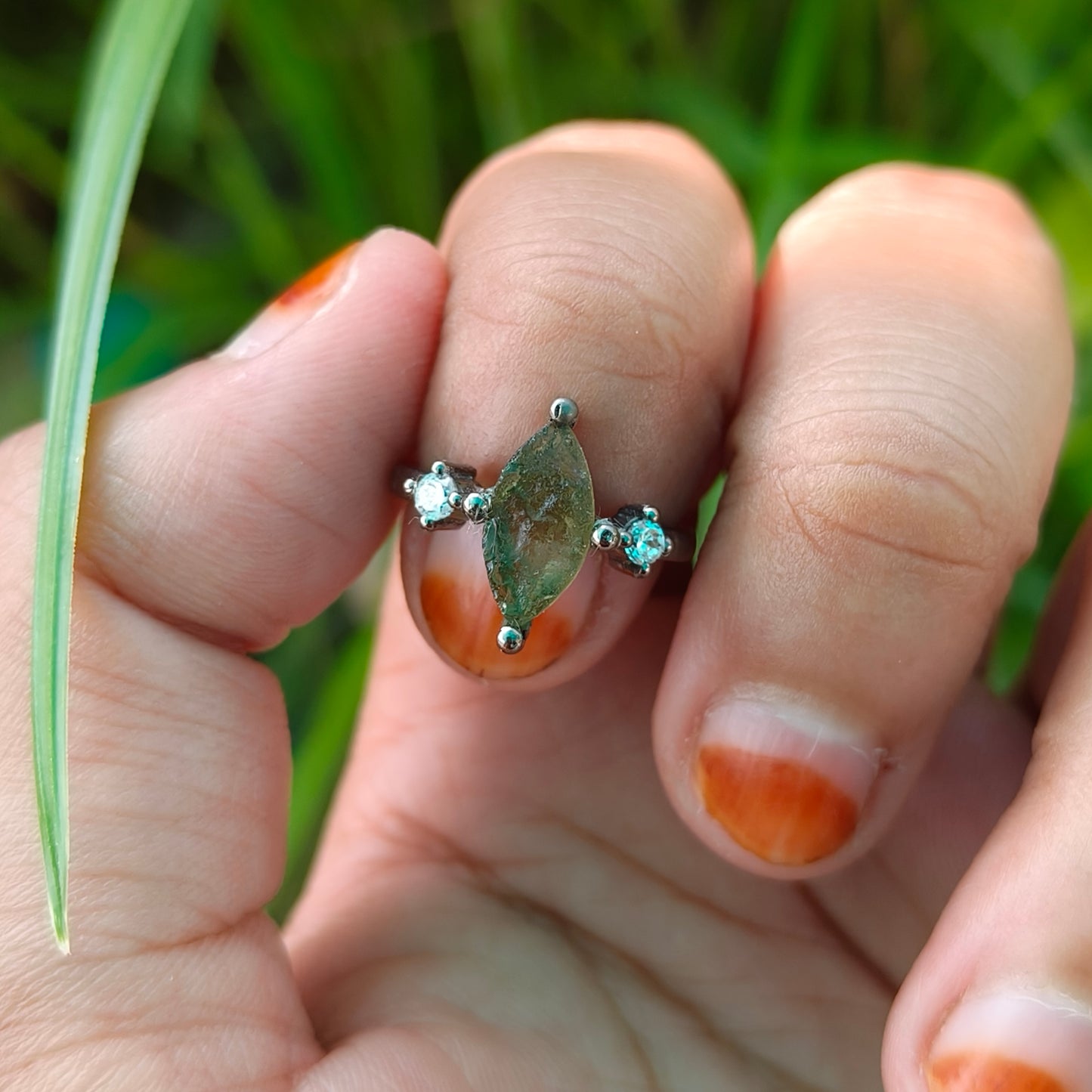 Raw Moldavite Gemstone Ring for Women - SilverForestaa