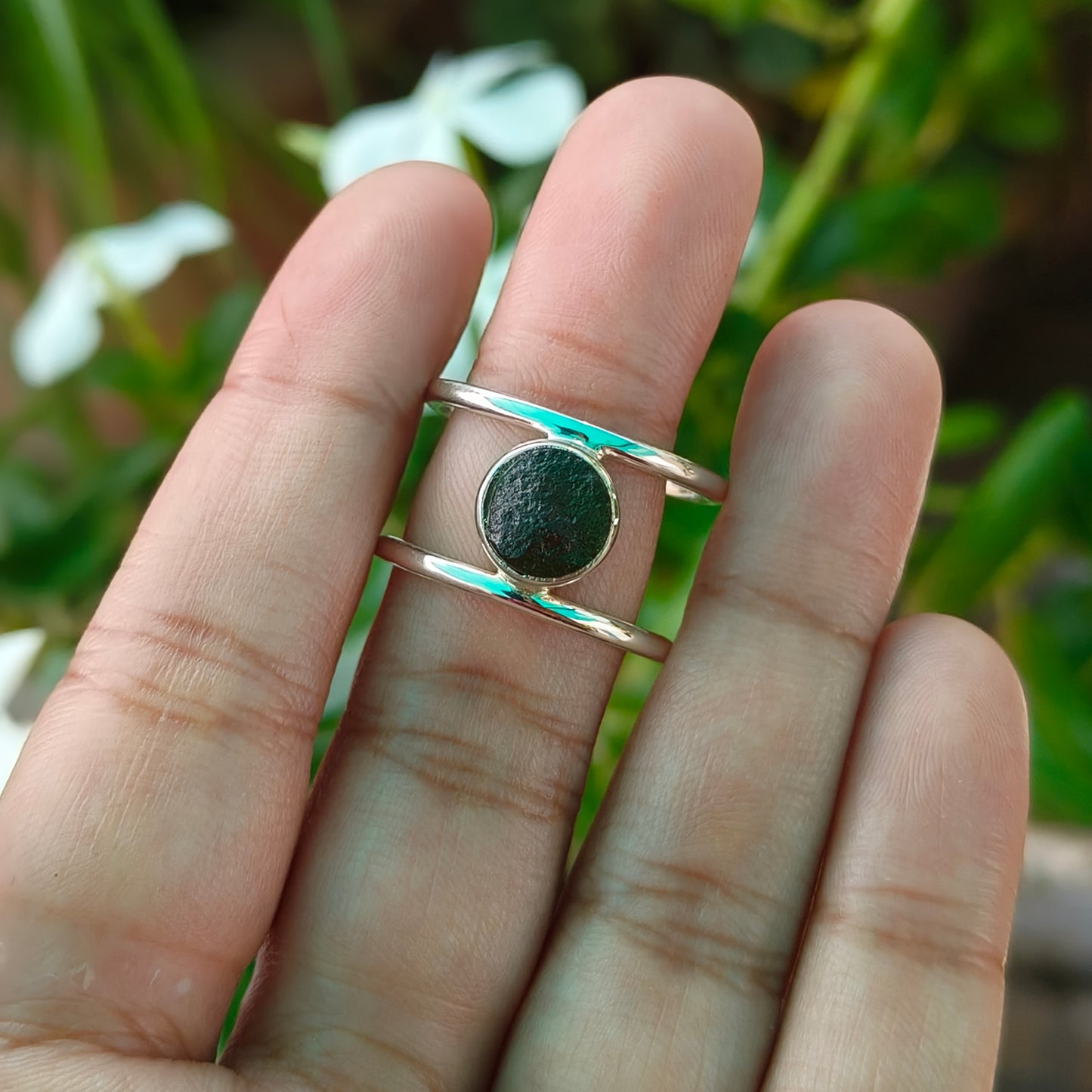 Raw Moldavite Sterling Silver Ring - SilverForestaa