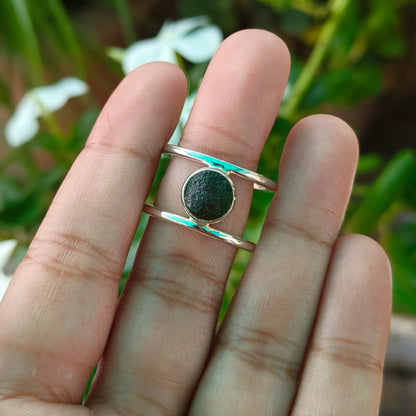 Raw Moldavite Sterling Silver Ring - SilverForestaa