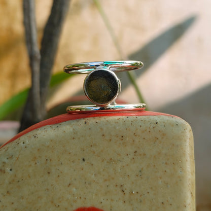 Raw Moldavite Sterling Silver Ring - SilverForestaa