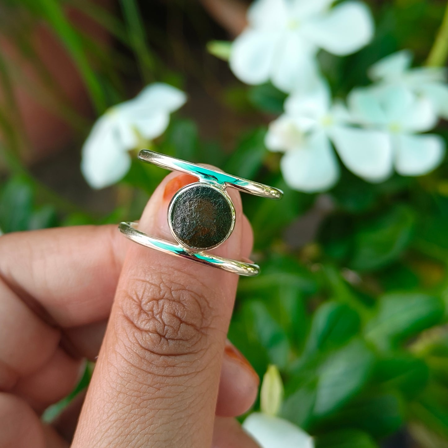 Raw Moldavite Sterling Silver Ring - SilverForestaa