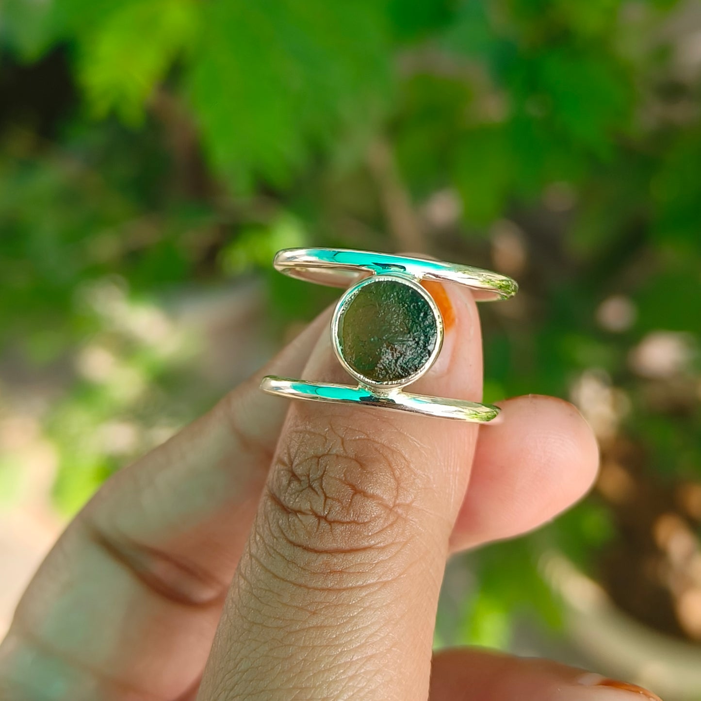 Raw Moldavite Sterling Silver Ring - SilverForestaa