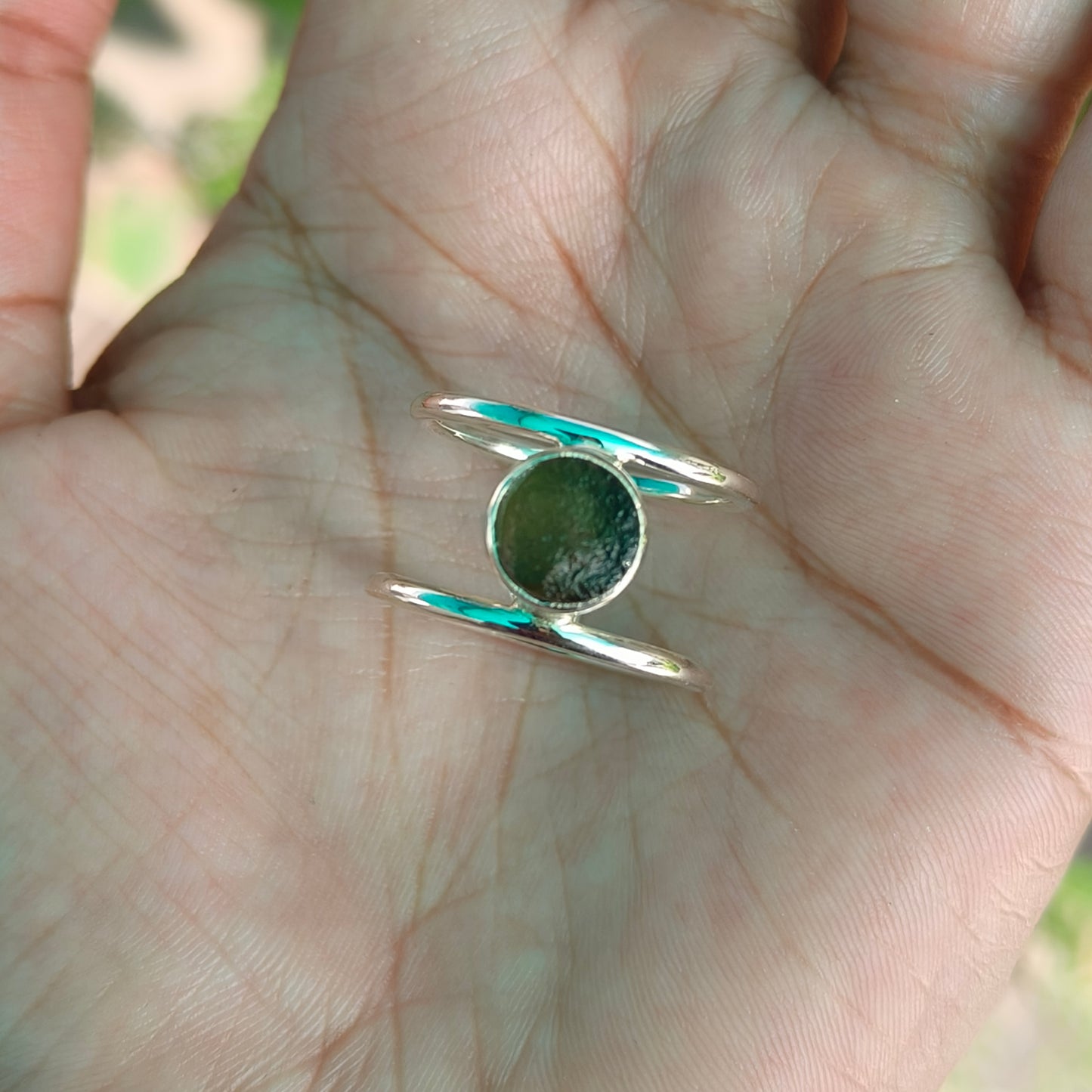 Raw Moldavite Sterling Silver Ring - SilverForestaa