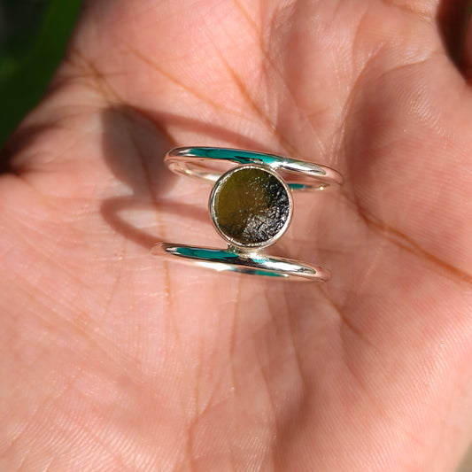 Raw Moldavite Sterling Silver Ring - SilverForestaa