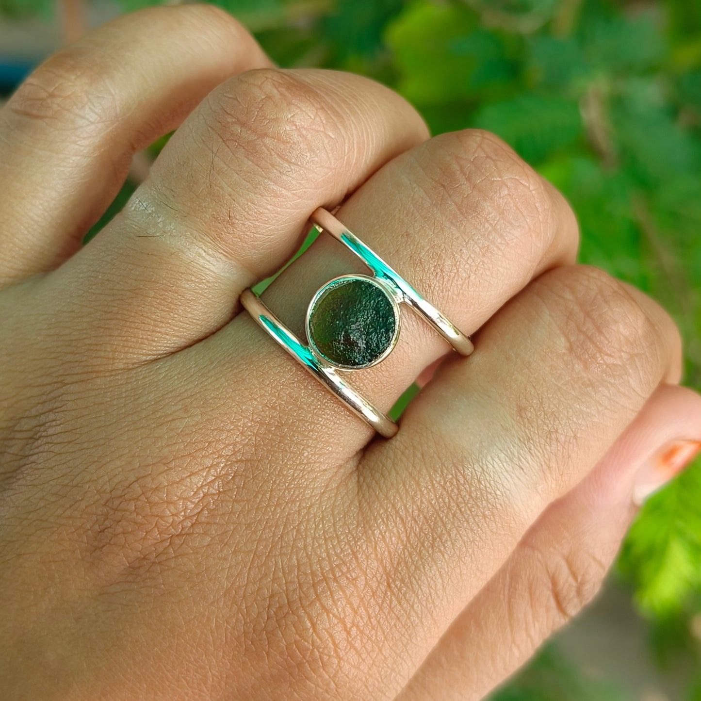 Raw Moldavite Sterling Silver Ring - SilverForestaa