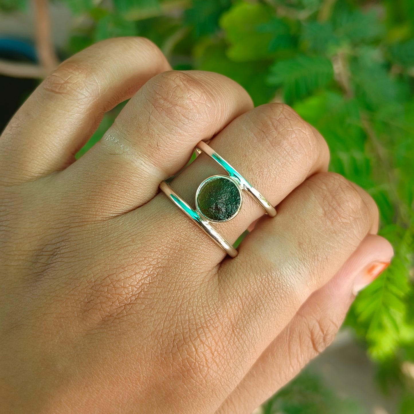 Raw Moldavite Sterling Silver Ring - SilverForestaa