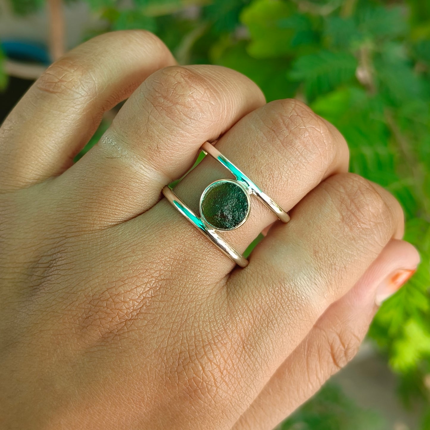 Raw Moldavite Sterling Silver Ring - SilverForestaa