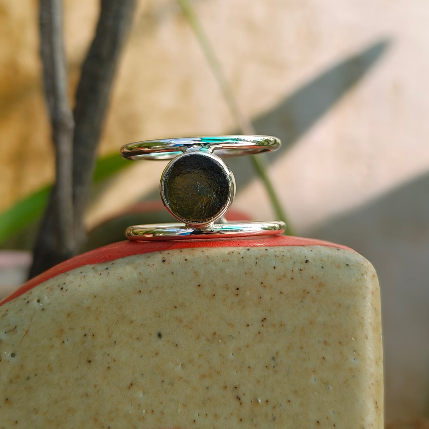 Raw Moldavite Sterling Silver Ring - SilverForestaa