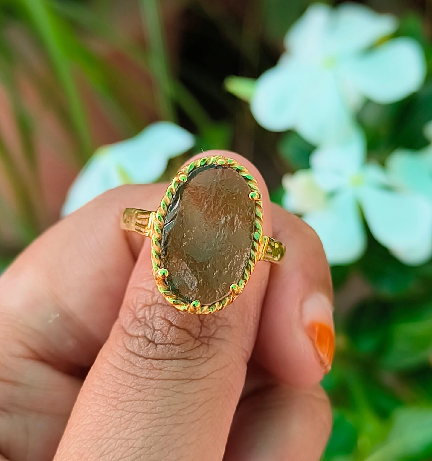 Raw Moldavite Statement Ring | 925 Silver - SilverForestaa