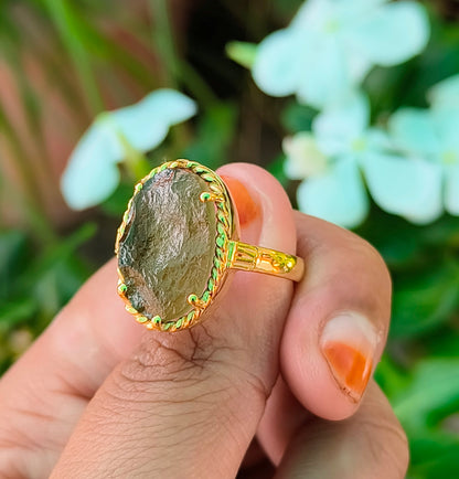 Raw Moldavite Statement Ring | 925 Silver - SilverForestaa