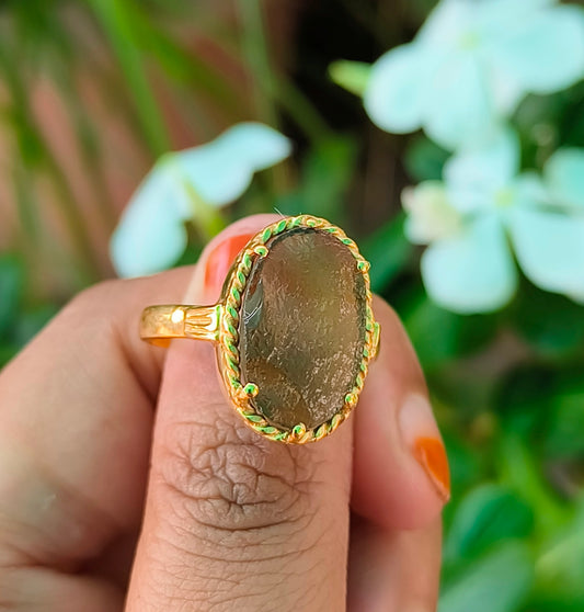 Raw Moldavite Statement Ring | 925 Silver - SilverForestaa