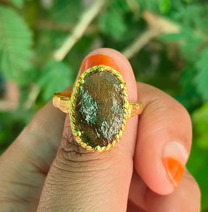 Raw Moldavite Statement Ring | 925 Silver - SilverForestaa
