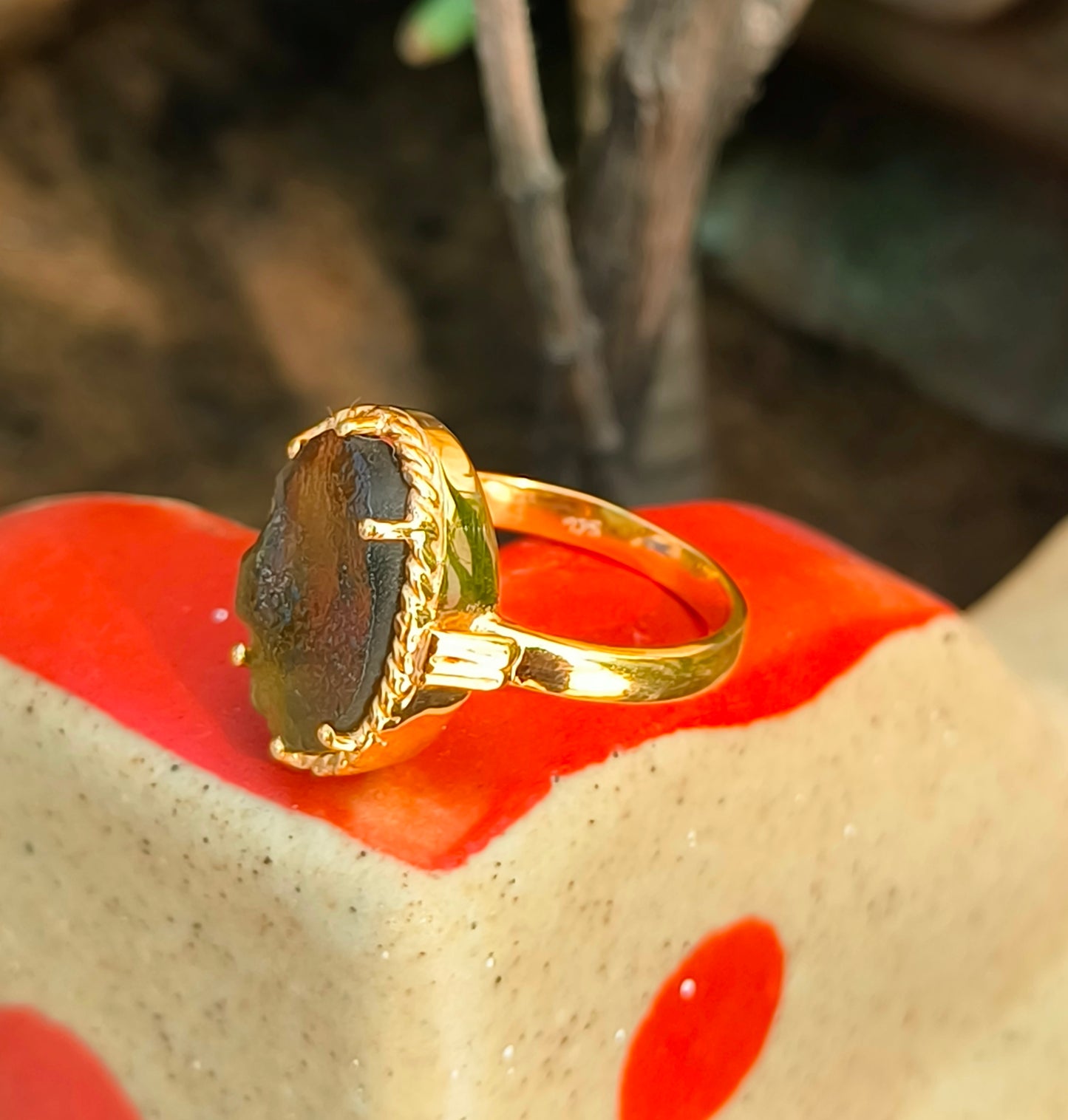 Raw Moldavite Statement Ring | 925 Silver - SilverForestaa