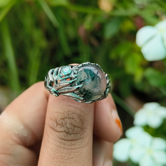 Handmade Moss Agate Ring | 925 Sterling Silver Boho Witchy Vibes