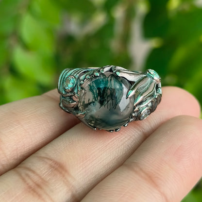 Handmade Moss Agate Ring | 925 Sterling Silver Boho Witchy Vibes