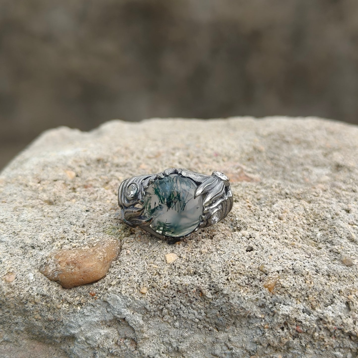 Handmade Moss Agate Ring | 925 Sterling Silver Boho Witchy Vibes