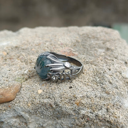 Handmade Moss Agate Ring | 925 Sterling Silver Boho Witchy Vibes