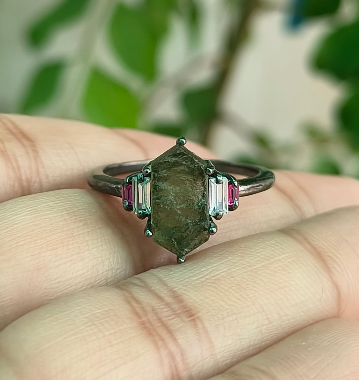 Rustic Boho Moldavite Ring | 925 Sterling Silver Antique Finish