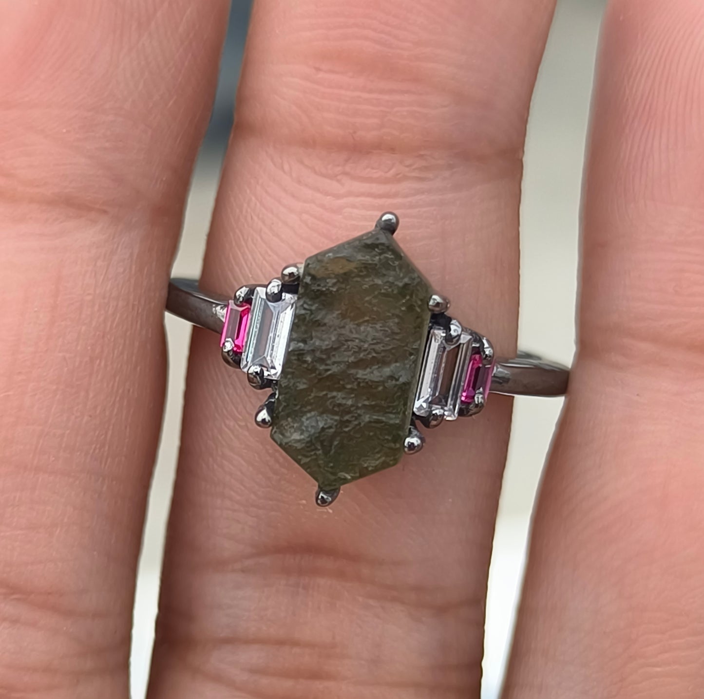 Rustic Boho Moldavite Ring | 925 Sterling Silver Antique Finish