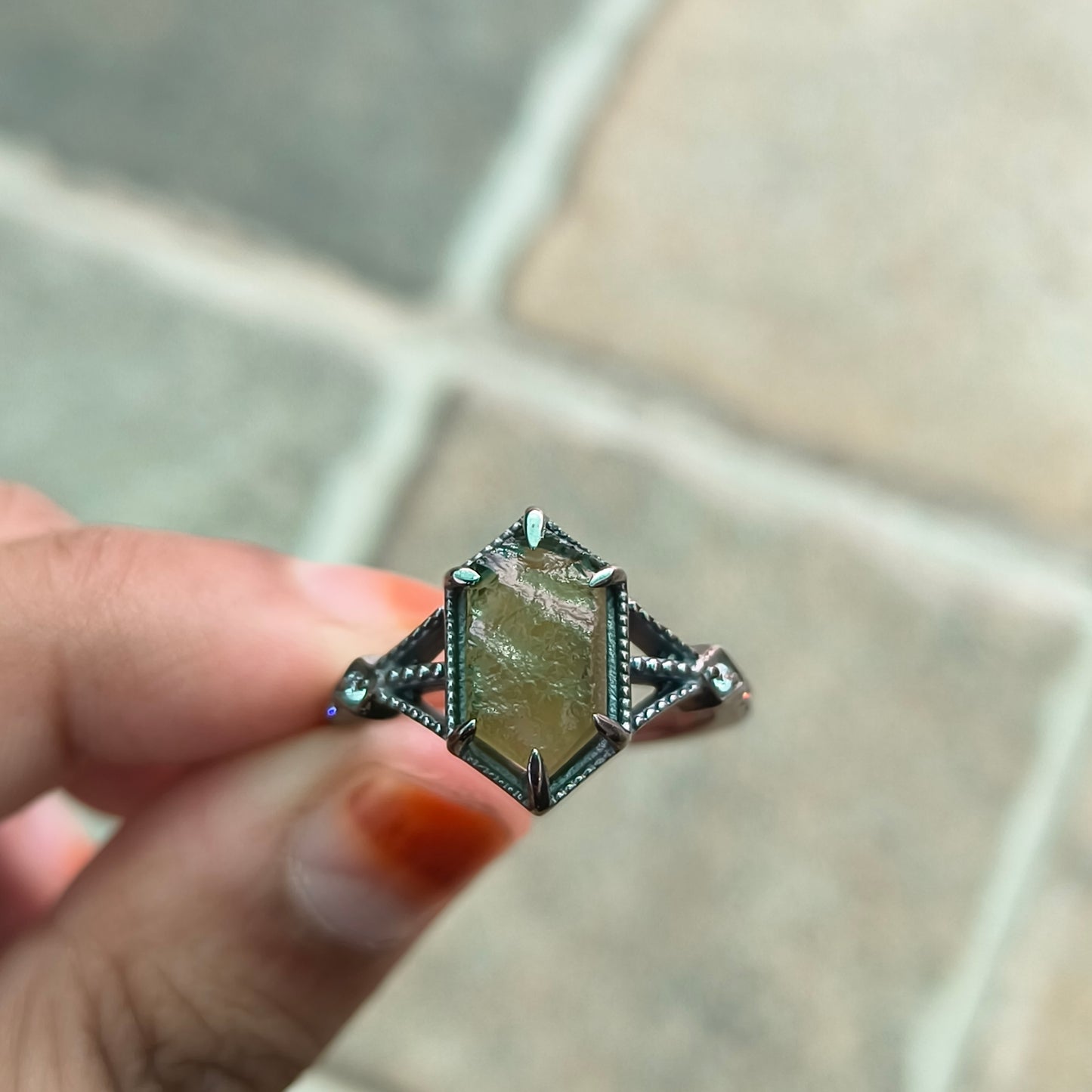 Women’s Raw Moldavite Ring | 925 Sterling Silver Boho Jewelry